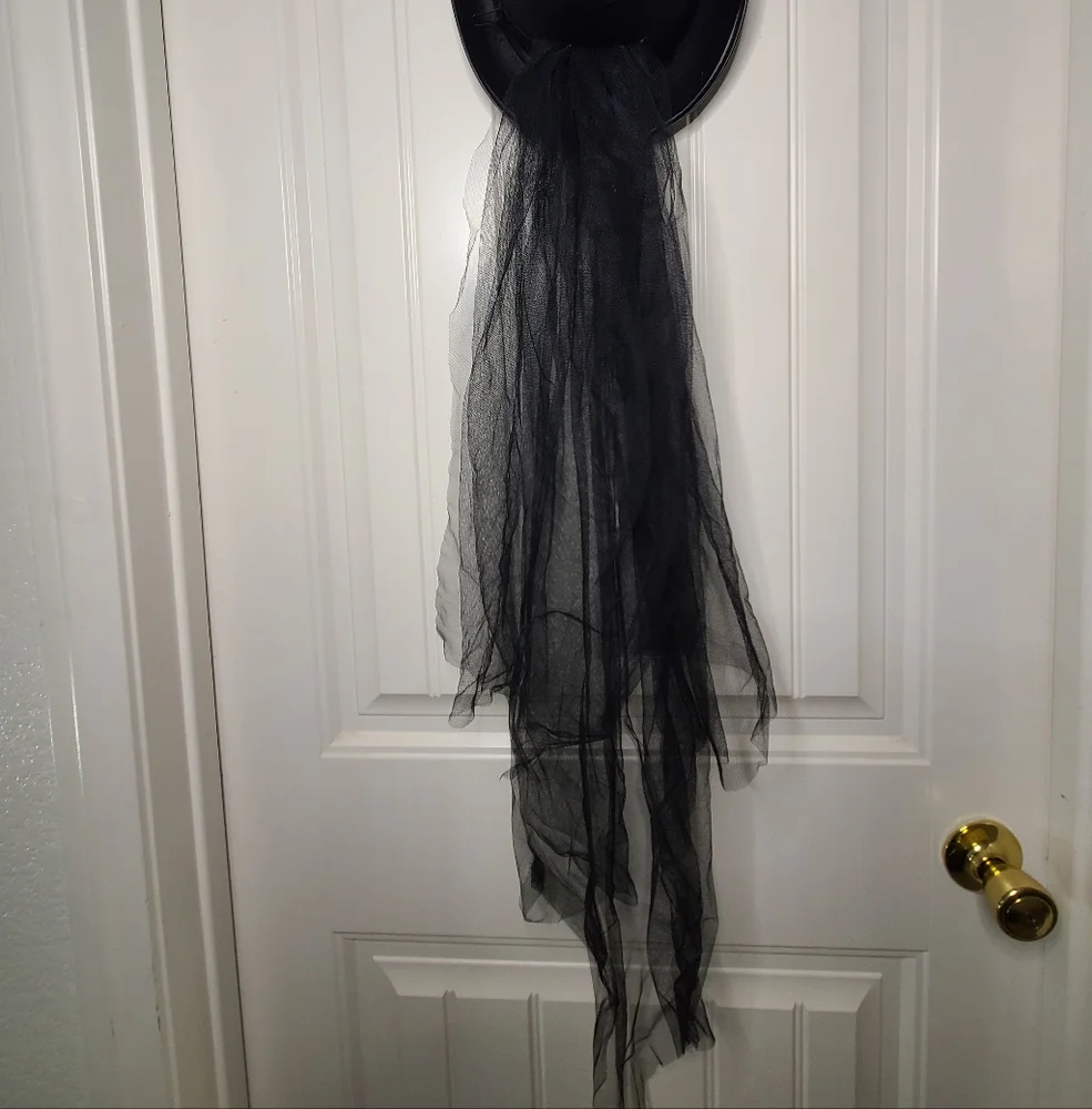 Steampunk Skeleton blk Top Hat W/ Long Veil Adult o/s